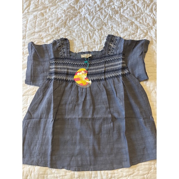 Hayden Girls Other - Hayden Girls Smocked Embroidered Boho Top Slate Blue Flutter Sleeve NWT